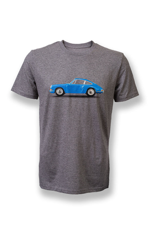 T-Shirt Grau Motiv Porsche 911 Coupe Blau