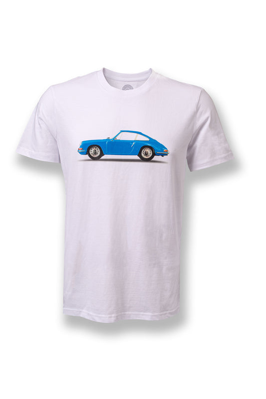 T-Shirt Weiß Motiv Porsche 911 Coupe Blau