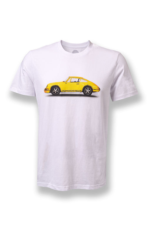 T-Shirt Weiß Motiv Porsche 911 S Gelb