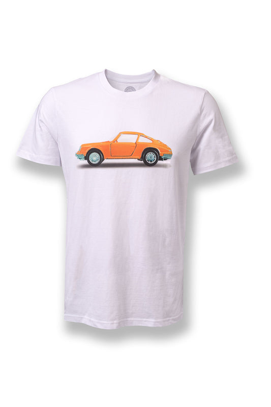 T-Shirt Weiß Motiv Porsche 911 Orange