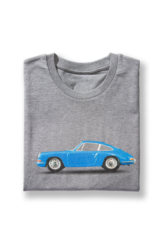 T-Shirt Grau Motiv Porsche 911 Coupe Blau
