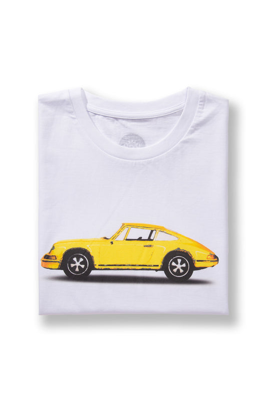 T-Shirt Weiß Motiv Porsche 911 S Gelb