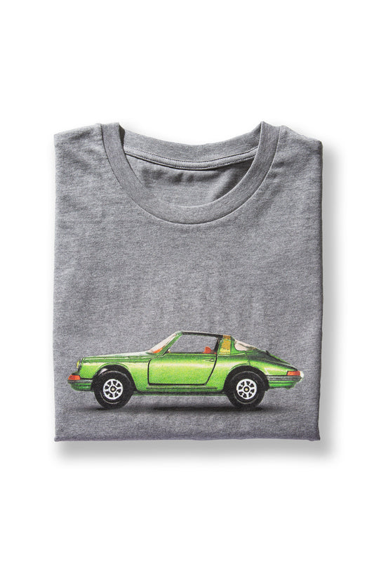 T-Shirt Grau Motiv Porsche 911 Targa Grün