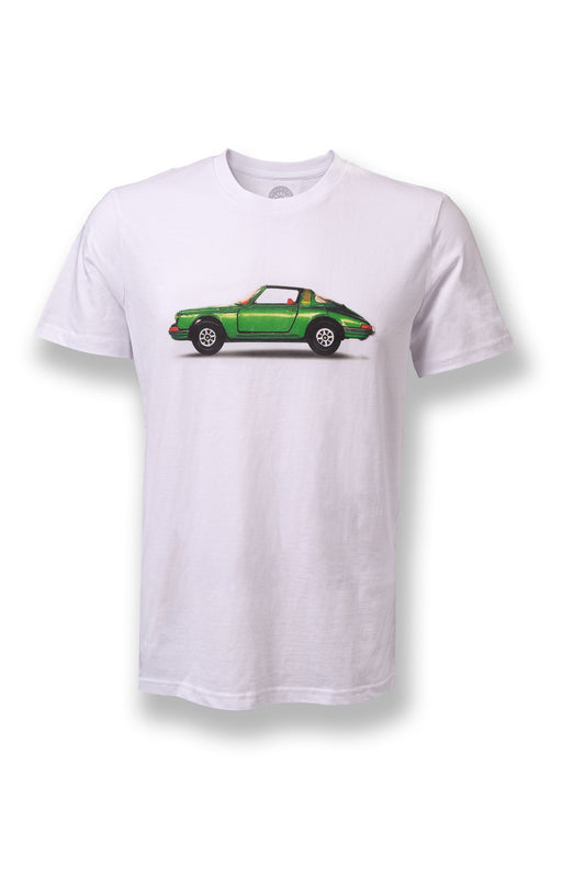 T-Shirt Weiß Motiv Porsche 911 Targa Grün