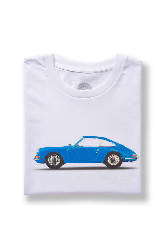 T-Shirt White Motif Porsche 911 Coupe Blue